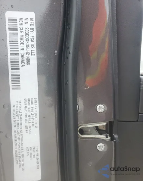 2020 Dodge Charger Sxt из США, поврежденный, VIN 2C3CDXBG5LH214068